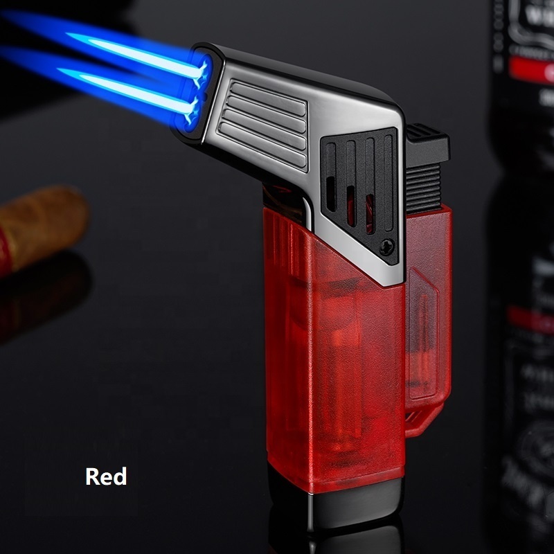 Two Flames Smoking Custom Logo Windproof Jet Torch Cigarette Cigar Lighter Refillable Empty Gas