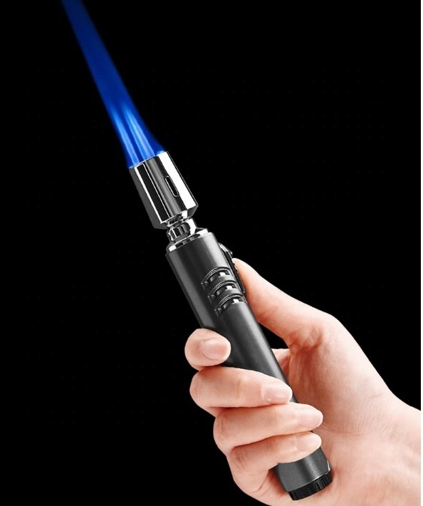 3 Flames Butane Refillable Torch Windproof Jet Flame Lighter with Fuel Window for Candle Camping Family Use(Without Butane)