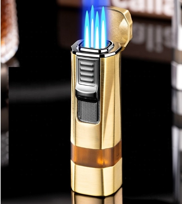 Wholesale Flame Cool Metal Refillable Butane Gas Torch Cigar Lighter Windproof Lighter with Cigar Punch Cigar Holder Custom logo