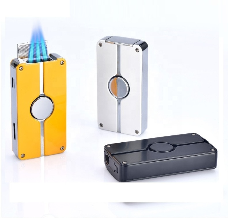 Wholesale Torch Lighter Triple Jet Blue Flame Refillable Butane Punch Jobon Cigar Lighter lighters custom logo