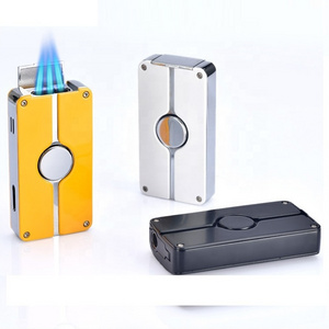 Wholesale Torch Lighter Triple Jet Blue Flame Refillable Butane Punch Jobon Cigar Lighter lighters custom logo