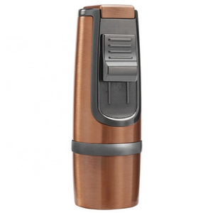 3 Flames Windproof Refillable Butane Torch Lighter, Multifunction Cigar Accessories with Cigar Punch, Cigar Cutter