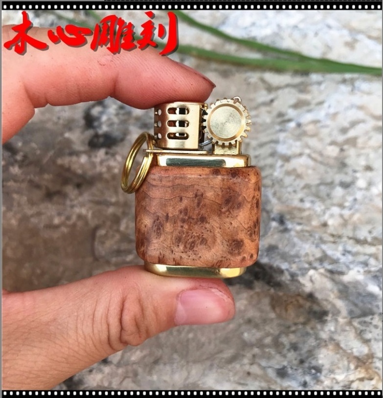 Min Size Keychain kerosene Flint Wood lighter Custom Logo Lighter Metal Gas Cigar Windproof Cigarette Oil Lighter