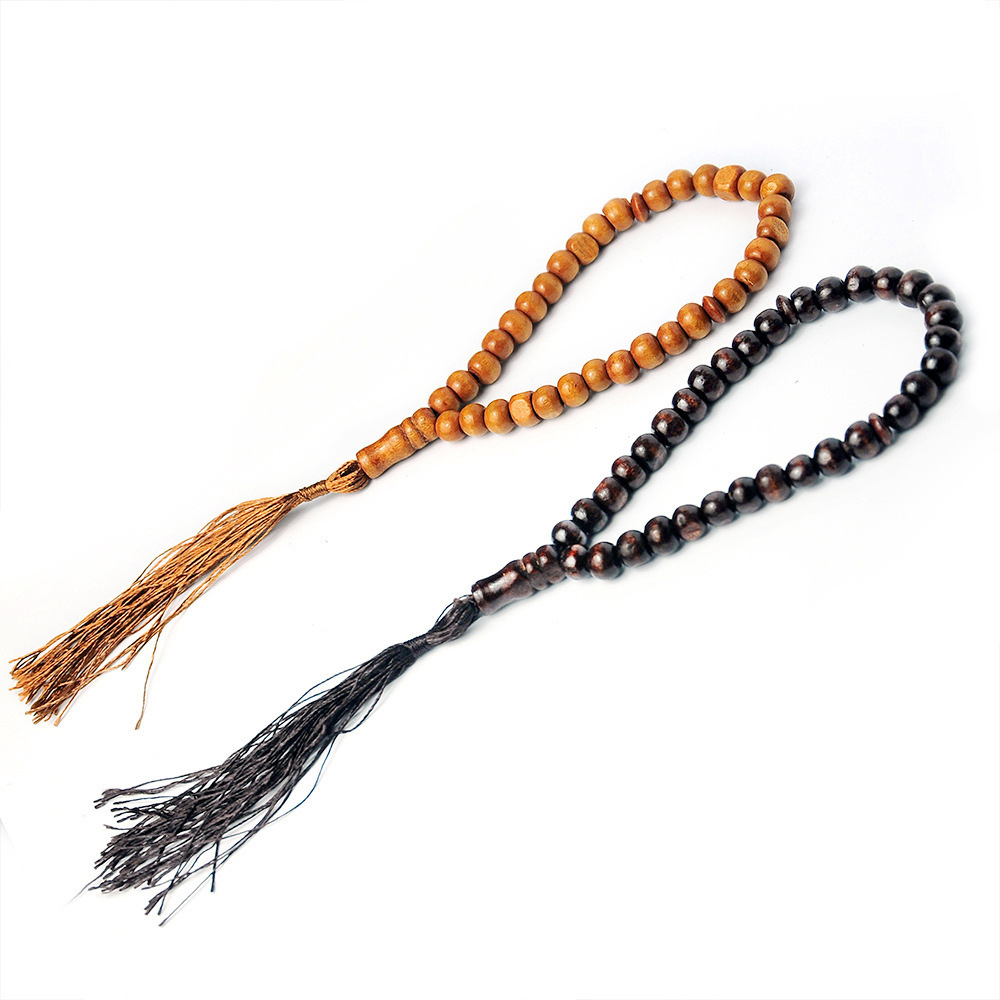 Factory Sale 8MM Wood Rosary Necklace Custom 99 Beads Muslim Rosary with Tassel For Men