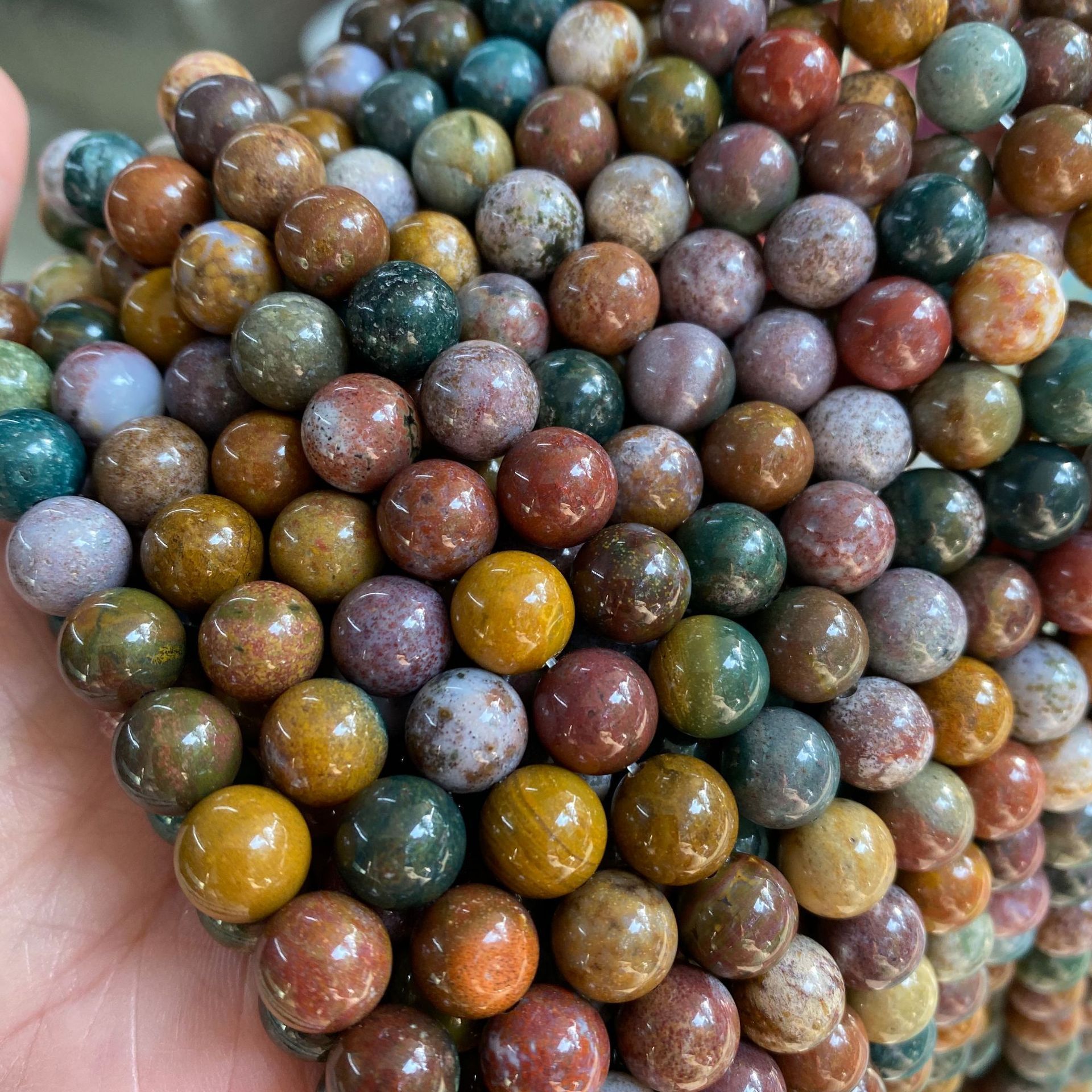 High Quality Round Natural Ocean Agate Beads Polished Loose Stone Beads for jewelry making