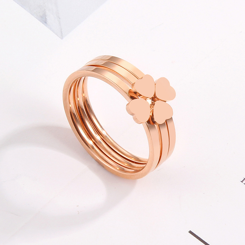 Newest Fashionable Jewelry Heart Ring Sets Four Leaf Clover Ring Stainless Steel Ring Sets