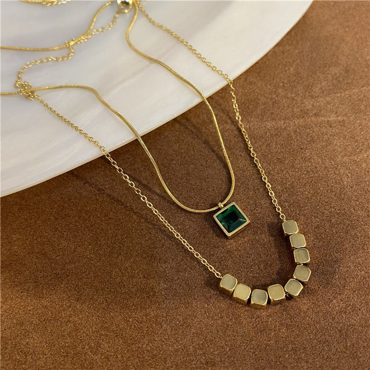 Lucky Colorful Flower Butterfly Necklace Double Layer Clavicle Chain Necklace 18K Gold Plated Stainless Steel Necklace