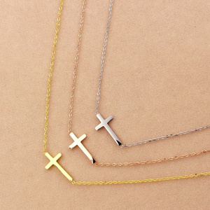 Factory Sale Stainless Steel Cross Necklace 18K Gold Plated Small Sideways Cross Pendant