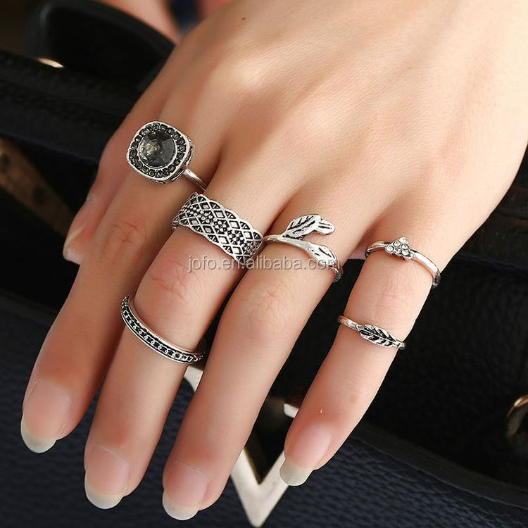 Vintage 5Pcs/Set Nature Stone Knuckle Midi Mid Finger Rings Women