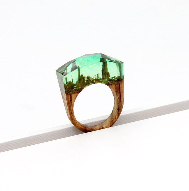 Factory Supply Hot Acrylic Rings Jewelry Resin Handmade Mountain Design Trendy Resin Rings Natural Design Wood Rings