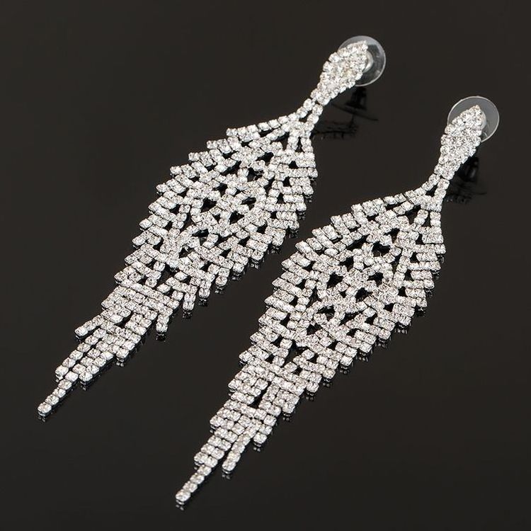 Big Wedding Drop Earrings For Bridal Fashion Rhinestone Flower Earrings Female Fashion Jewelry