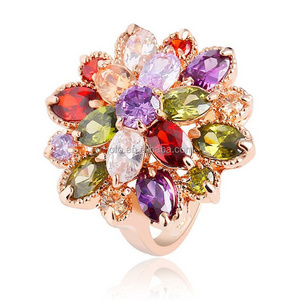 2023 Unique Design Brand Vogue Colorful Zircon Stone Rings Gold Plated Flower Wedding Rings For Women