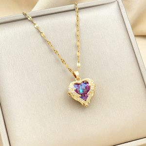 Fashion Hot Sale Ocean Heart Pendant Necklace Colorful Angel Wings Stainless Steel Necklace For Women And Girls