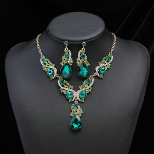 Vintage Water Drop Necklace Earrings Multi Color Crystal Jewelry Sets Wedding Jewelry Set For Women