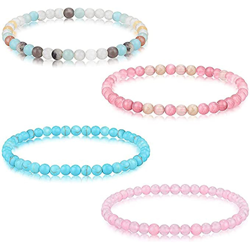 Feng Shui Rose Quartz Stone Bracelet Natural Tiger Eye Gemstone Mens Gemstone Howlite Amazonite Bead Stretch Birthstone Bracelet