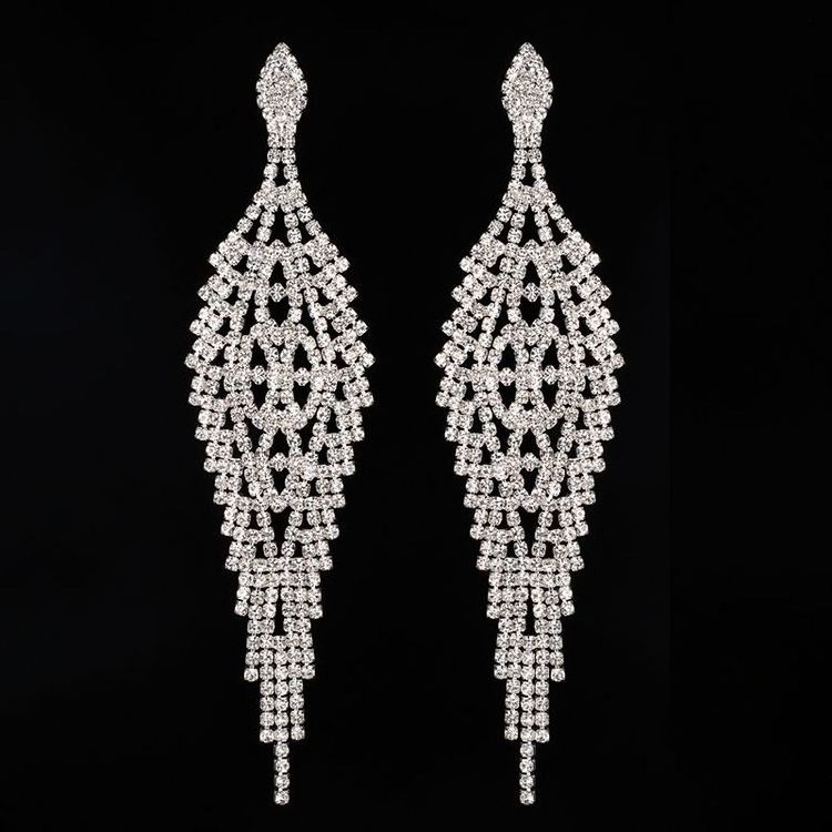 Big Wedding Drop Earrings For Bridal Fashion Rhinestone Flower Earrings Female Fashion Jewelry