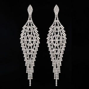 Big Wedding Drop Earrings For Bridal Fashion Rhinestone Flower Earrings Female Fashion Jewelry