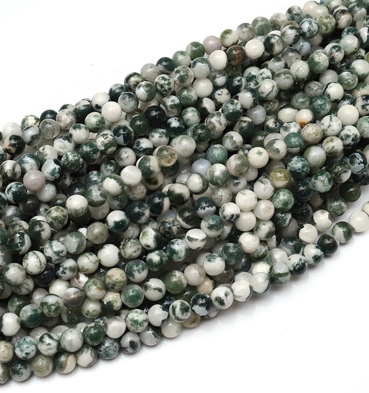 Hot Wholesale Green Color Tree Agate Stone Beads Dendritic Moss Agate Beads 4-12mm Stone Beads For Bracelet