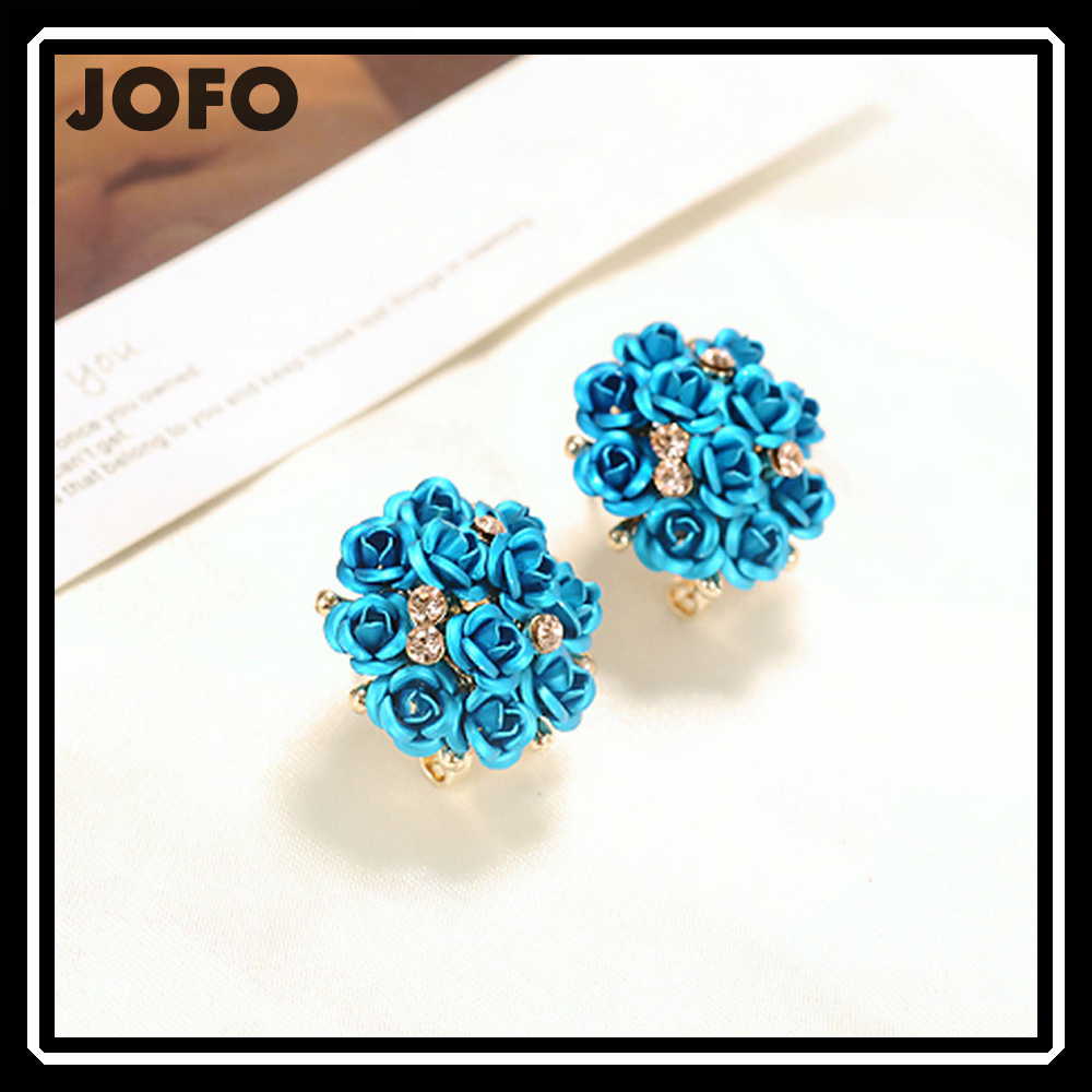 Cheap wholesale 2017 new arrival rose ball diamond white cz stone flower stud earrings