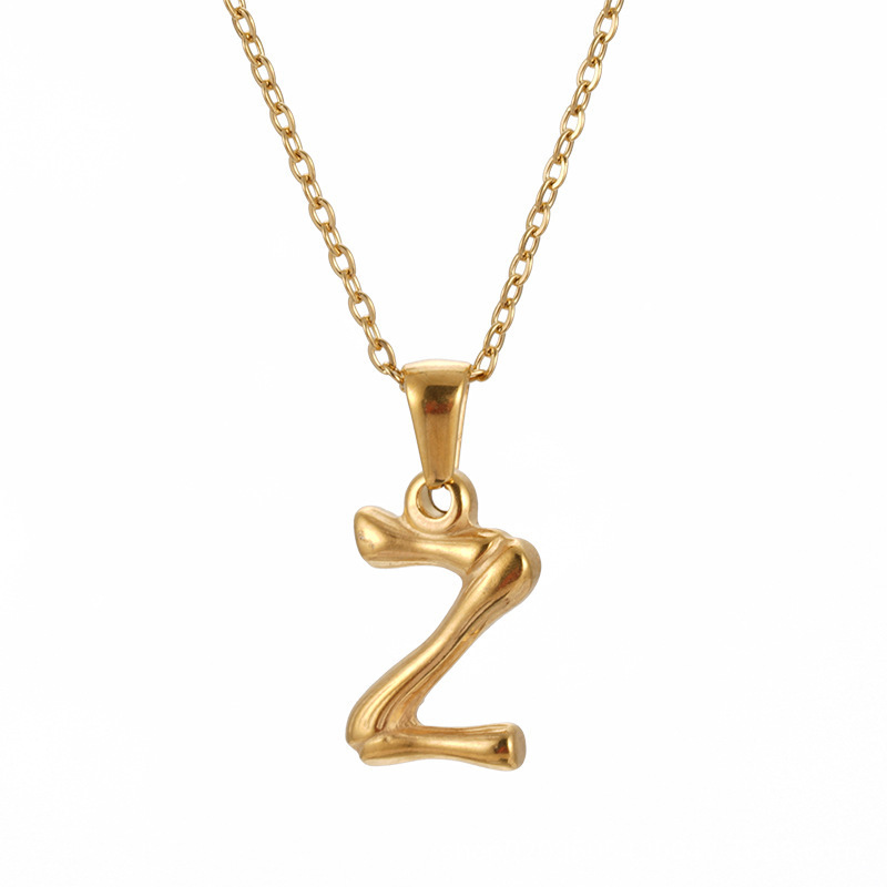 2023 Hip-hop Texture Bamboo Letter Necklace Stainless Steel Plated 18k Gold Mini 26 Letter Initial Necklace For women