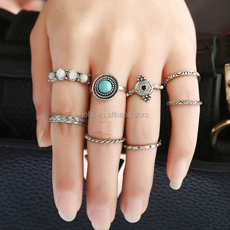 Vintage 5Pcs/Set Nature Stone Knuckle Midi Mid Finger Rings Women