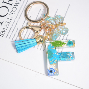 Hot Selling Flower Tassel Butterfly Keychain Eye Letter Keychain Initial A-Z Resin Keychain