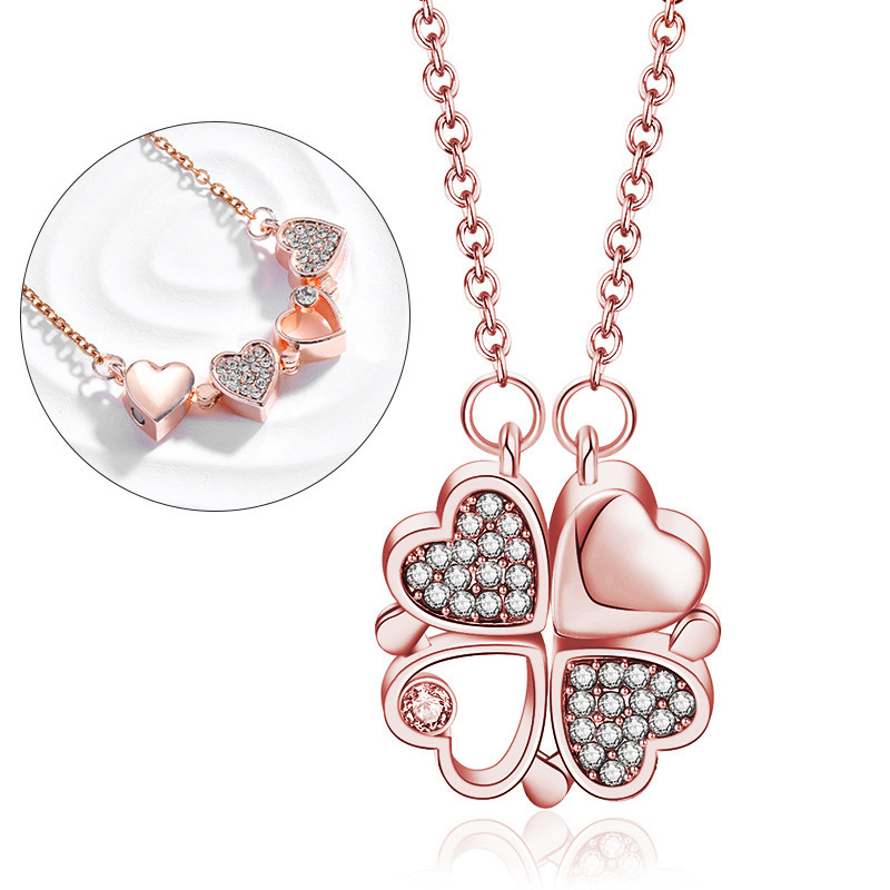 Hot Selling Heart Shape Four-Leaf Clover Necklace Stainless Steel Two Ways Wear Creative Clover Necklace for Women