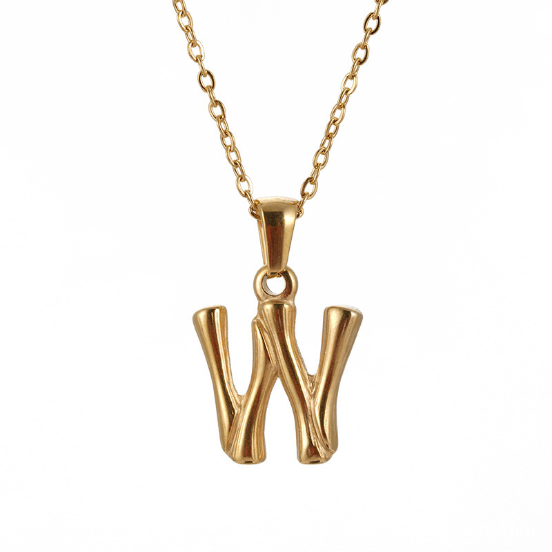 2023 Hip-hop Texture Bamboo Letter Necklace Stainless Steel Plated 18k Gold Mini 26 Letter Initial Necklace For women