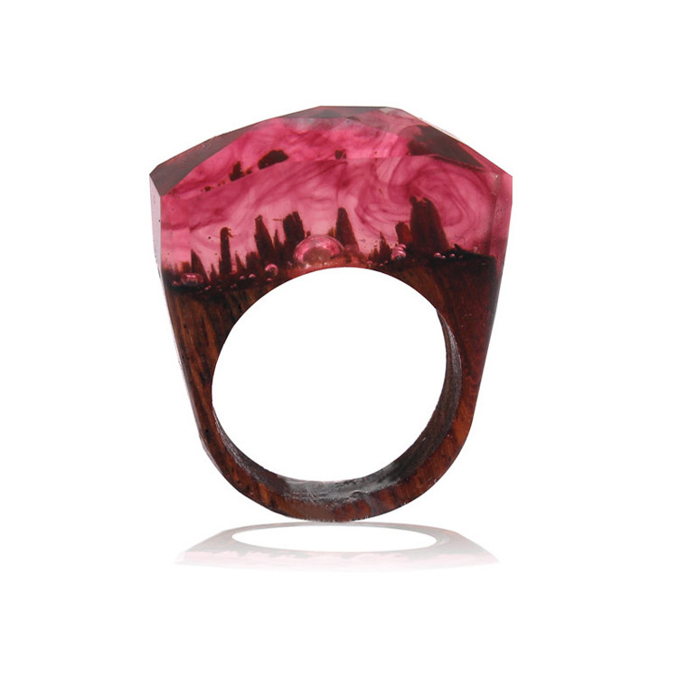 Factory Supply Hot Acrylic Rings Jewelry Resin Handmade Mountain Design Trendy Resin Rings Natural Design Wood Rings