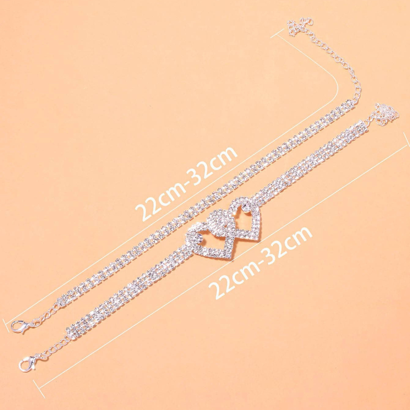 Personalized Sexy Jewelry Anklet Claw Crystal Rhinestone Anklet Double Heart Anklet For Women