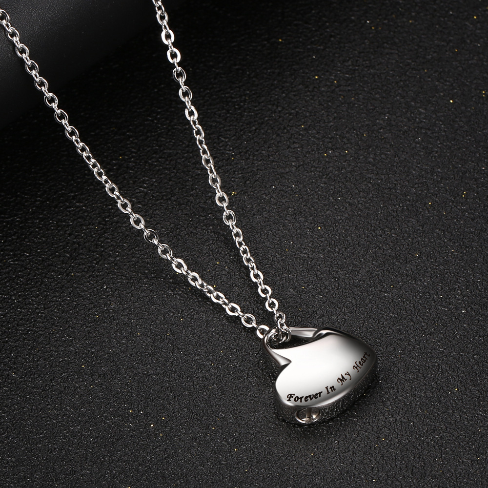 High Quality Heart Shape Cremation Urn Pendant Necklace For Ashes Commemorative Pet Laser Stainless Steel Necklace