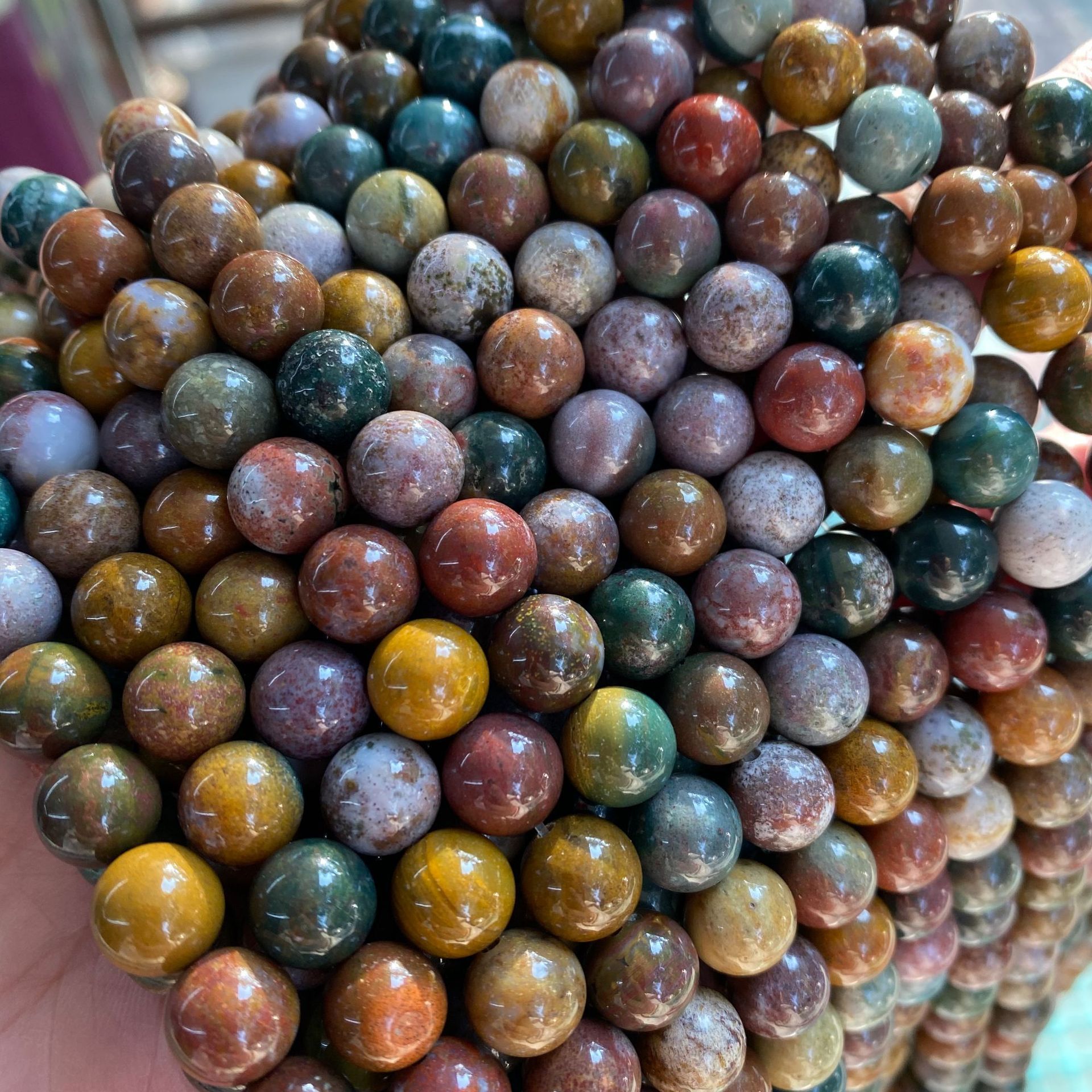 High Quality Round Natural Ocean Agate Beads Polished Loose Stone Beads for jewelry making