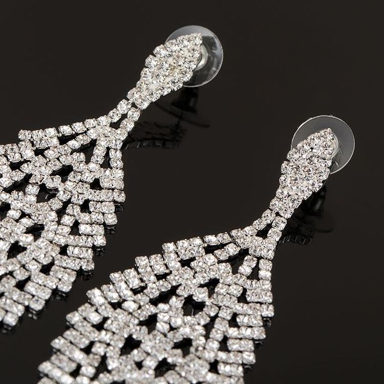 Big Wedding Drop Earrings For Bridal Fashion Rhinestone Flower Earrings Female Fashion Jewelry