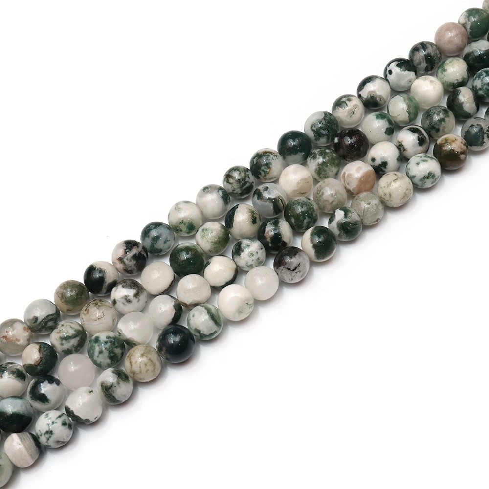 Hot Wholesale Green Color Tree Agate Stone Beads Dendritic Moss Agate Beads 4-12mm Stone Beads For Bracelet