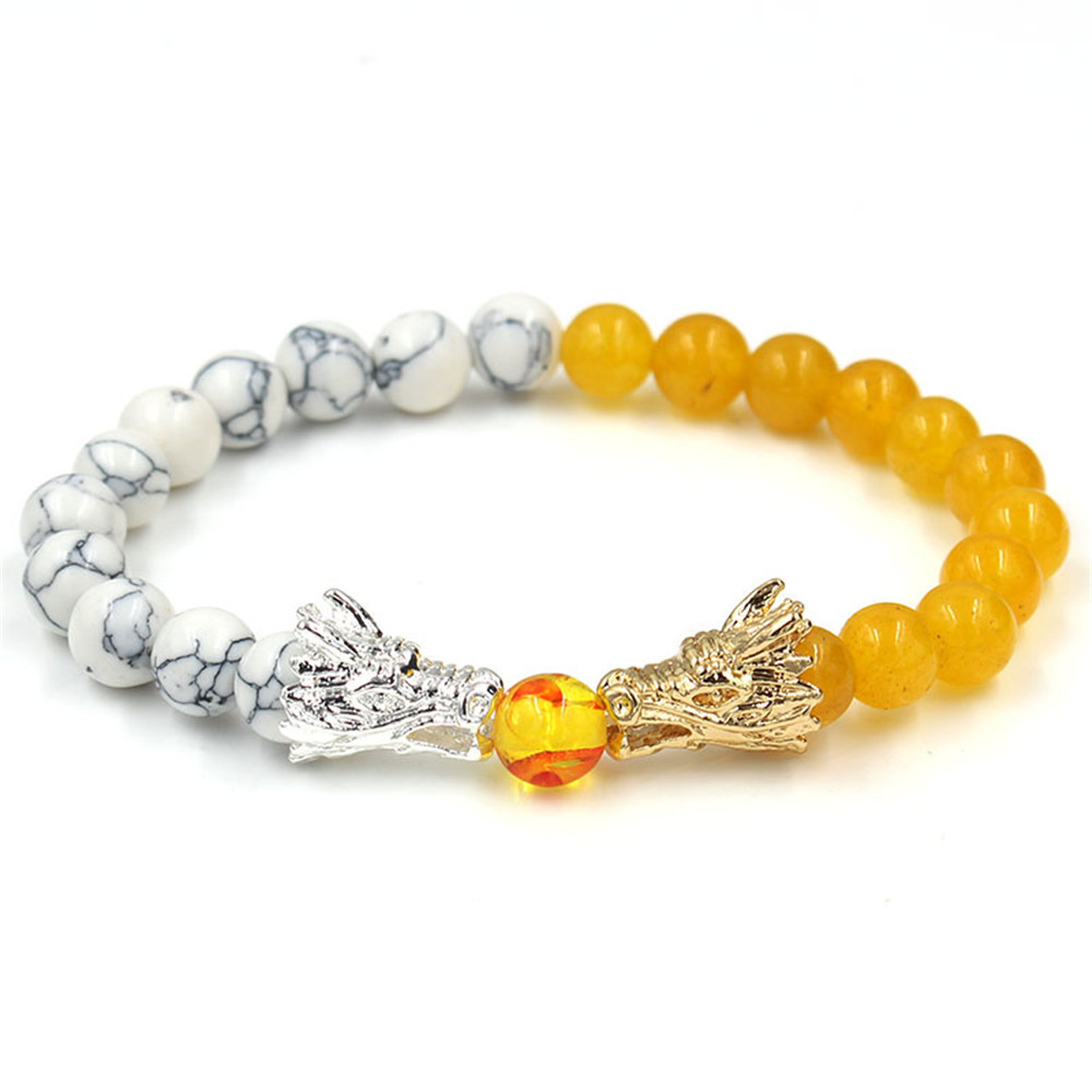 Volcanic Rock Stone White Turquoise Bead Bracelet Citrine Topaz Bracelet Dragon Head Natural Stone Beads Bracelet