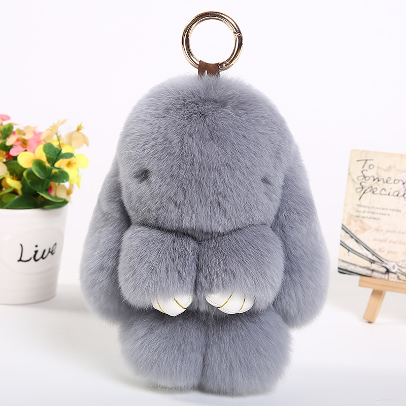 Europe Hot Selling Soft Cute Faux Fur Plush Rabbit Pendant Key Chain Car Keyring Bunny Pompom Fluffy Keychain