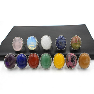 Wholesale Custom Natural Stone Rings Adjustable Opening Crystal Healing Stone Rings For Men