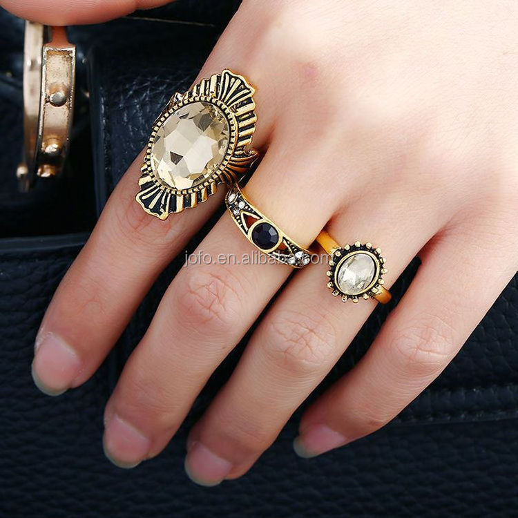 Vintage 5Pcs/Set Nature Stone Knuckle Midi Mid Finger Rings Women