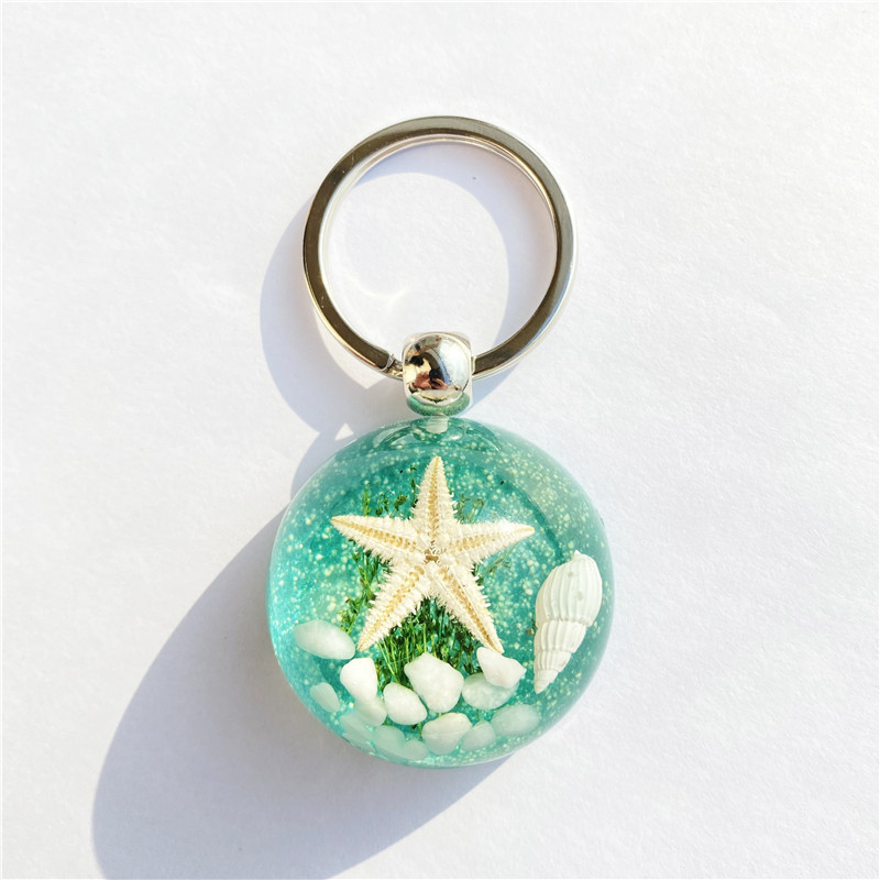 Fashion Jewelry Accessories Gifts Underwater World Keychain Resin Starfish Amber Keychain Cute