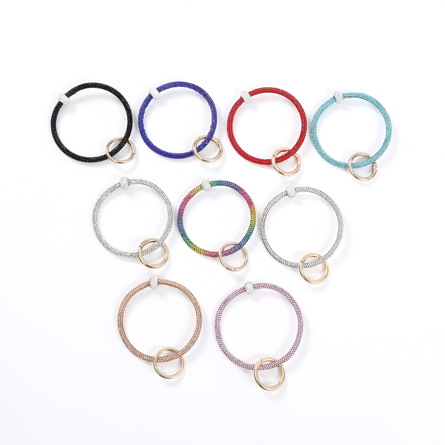 Hot Selling Crystal Multi Colored Sequin Bangle Keychain Bracelets Full Diamond Rhinestone Couple Wristlet Keychain