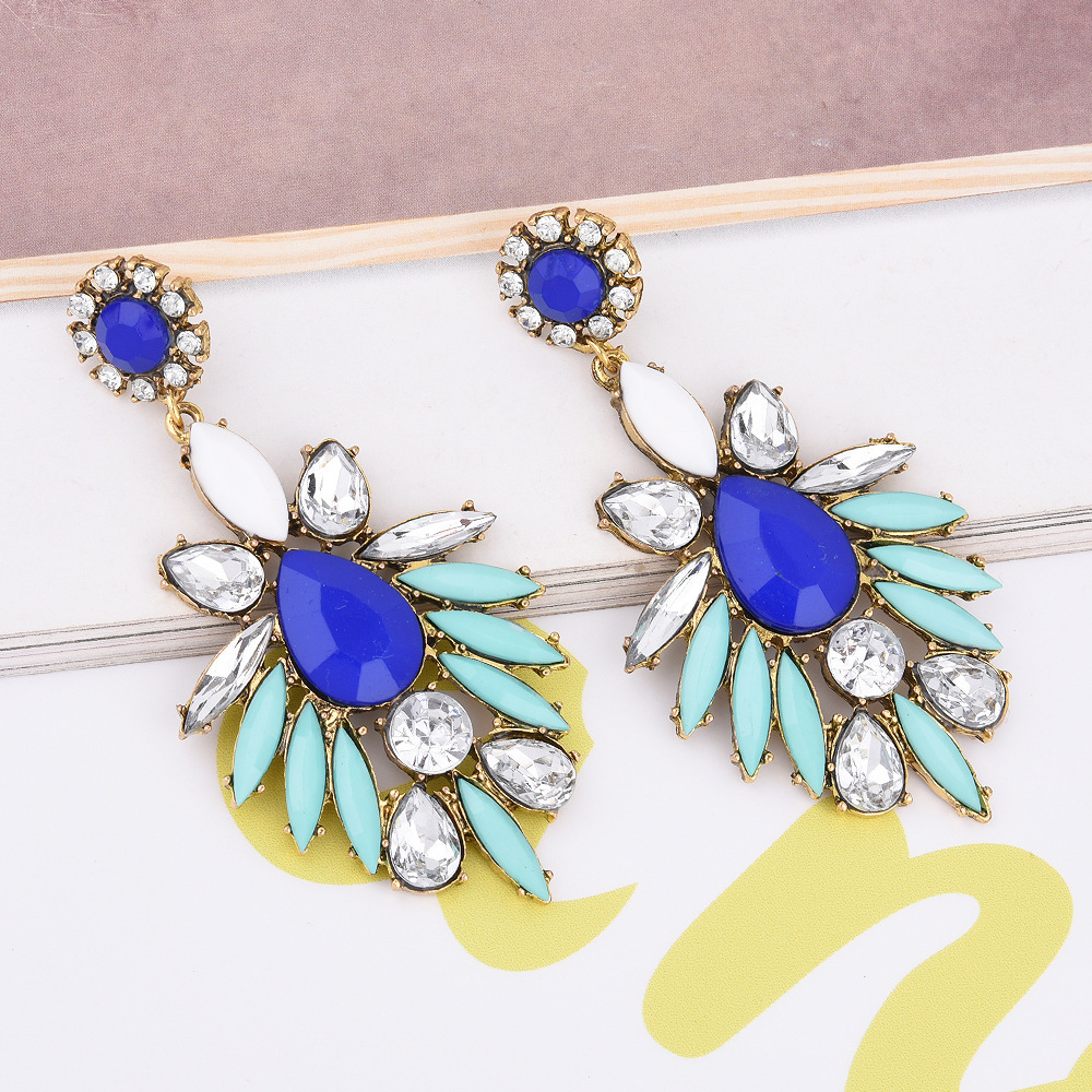 New Women Girl Boho Silver Plated Crystal Resin Tassel Studs Earrings Resin Chandelier Drop Dangle Earrings