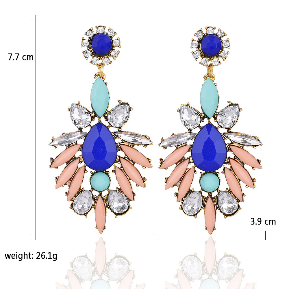 New Women Girl Boho Silver Plated Crystal Resin Tassel Studs Earrings Resin Chandelier Drop Dangle Earrings