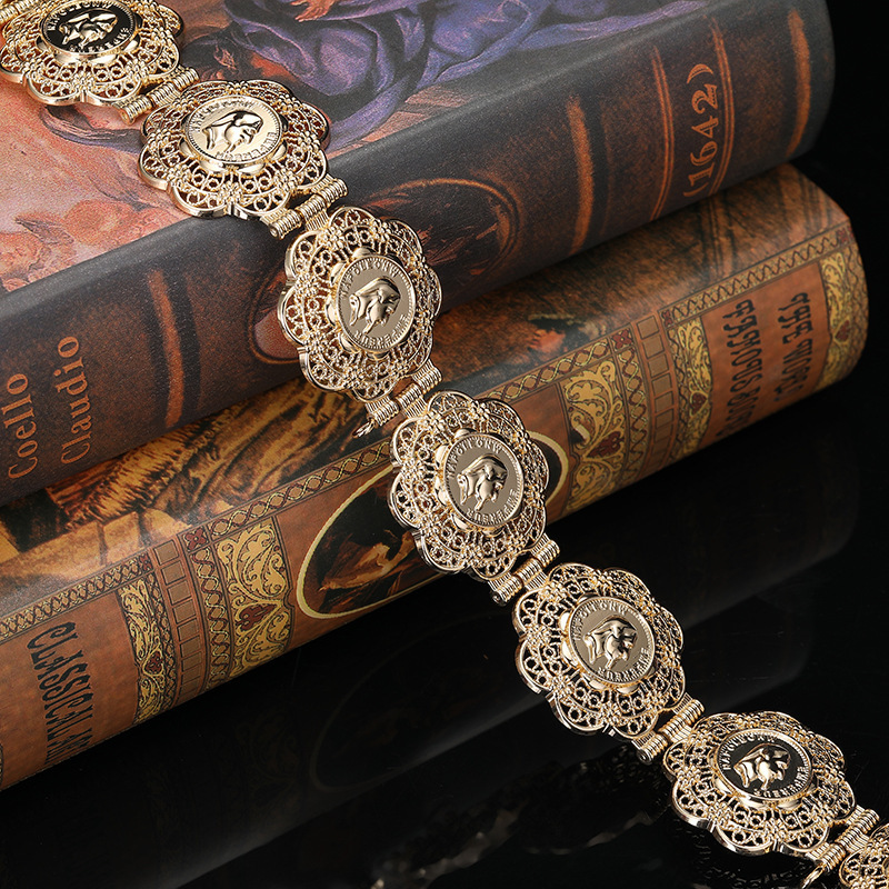 Vintage Napoleonic Head Design Belt For Women Brides Waist Chain Adjustable Length Coin Belt Jewelry