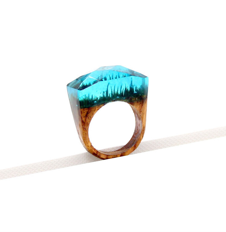 Factory Supply Hot Acrylic Rings Jewelry Resin Handmade Mountain Design Trendy Resin Rings Natural Design Wood Rings