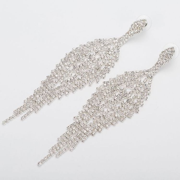 Big Wedding Drop Earrings For Bridal Fashion Rhinestone Flower Earrings Female Fashion Jewelry