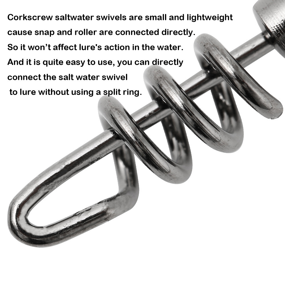 JOHNCOO Stainless Steel Fishing Corkscrew Swivel Snap Fishing Swivel With Screwed Snap Swirl Clip Corkscrew Link