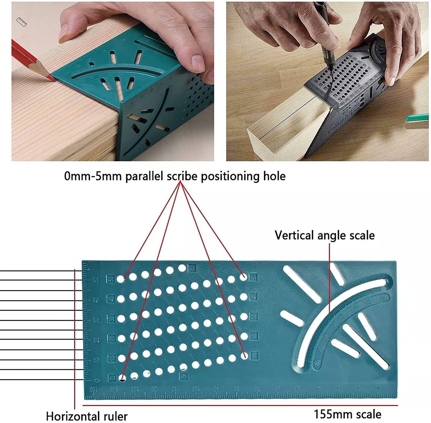 Woodworking 3D Mitre Angle Measuring Tools Multi-function Angle Ruler for Builders Carpenters Craftsmen Architects 45 Degree 90