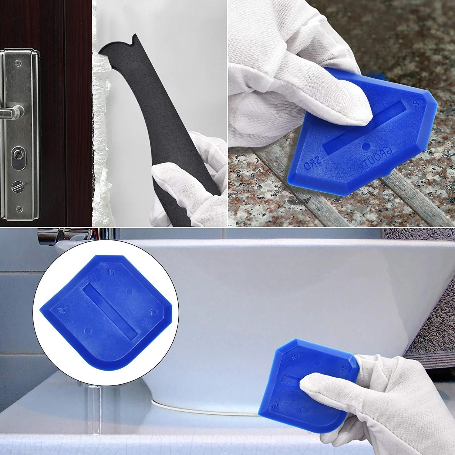 John Tools 4 Pack Caulking Tool Kit Silicone remover Sealant Grout Finishing Tool & Caulk Remover for Bathroom kitchen