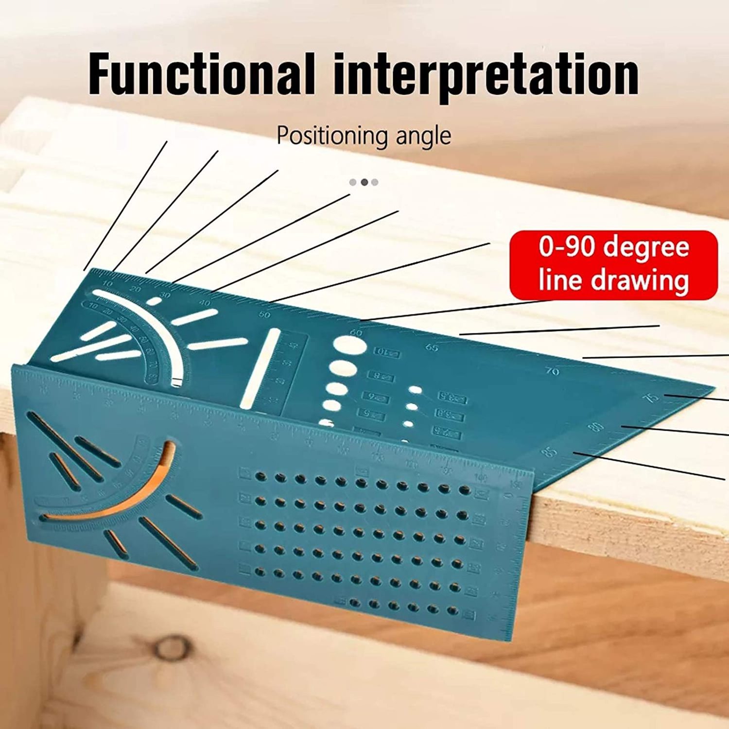 Woodworking 3D Mitre Angle Measuring Tools Multi-function Angle Ruler for Builders Carpenters Craftsmen Architects 45 Degree 90