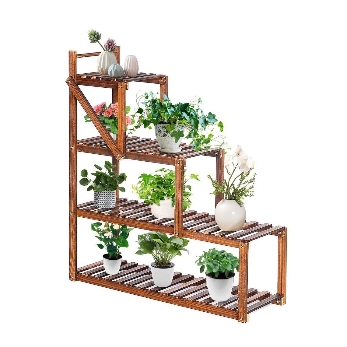 3 Tier Bamboo Wood Shelf Wooden Shelves Tall Shelving Display Organizer Rack Storage Plant Pot Holder Plants Pots Garden Succule